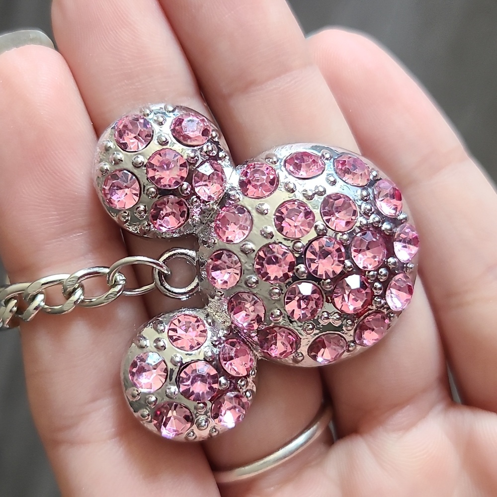 Pink Minnie Mouse icon keychain, bedazzled keychain, Sparkley keychain